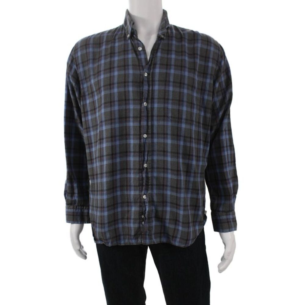 The Men's Store at Bloomingdale's Plaid Button Down Down Shirt Blue Size L
